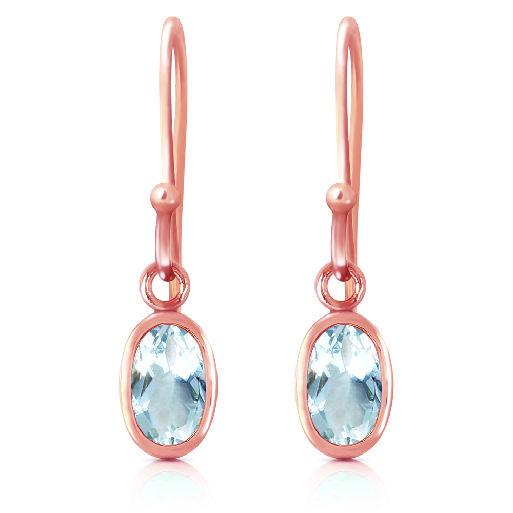 14K. SOLID GOLD FISH HOOK EARRINGS WITH AQUAMARINES (Rose Gold) - Picture 2 of 2